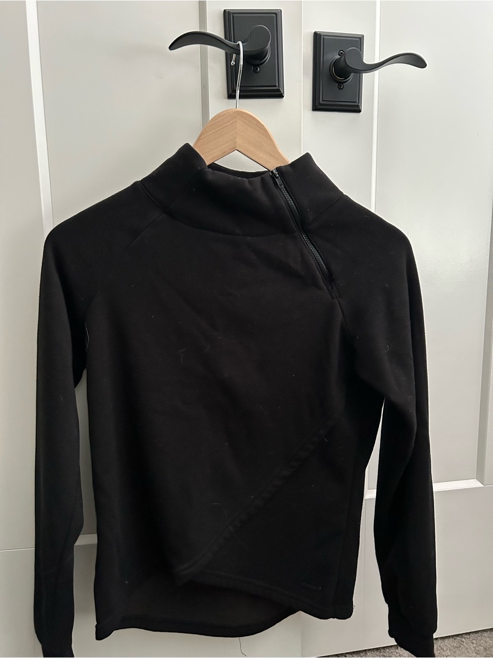Tahari Black Asymmetrical Zip Pullover Sweatshirt